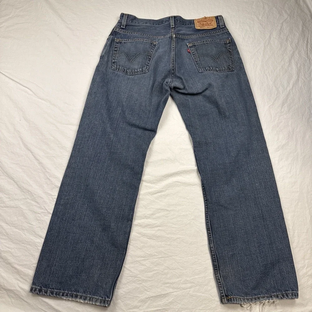 Levis 505 Regular Fit Mens Jeans 31x30 Blue Straight Leg Workwear (Stain)